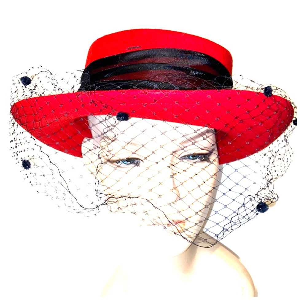 Red and black cappelli church hat
